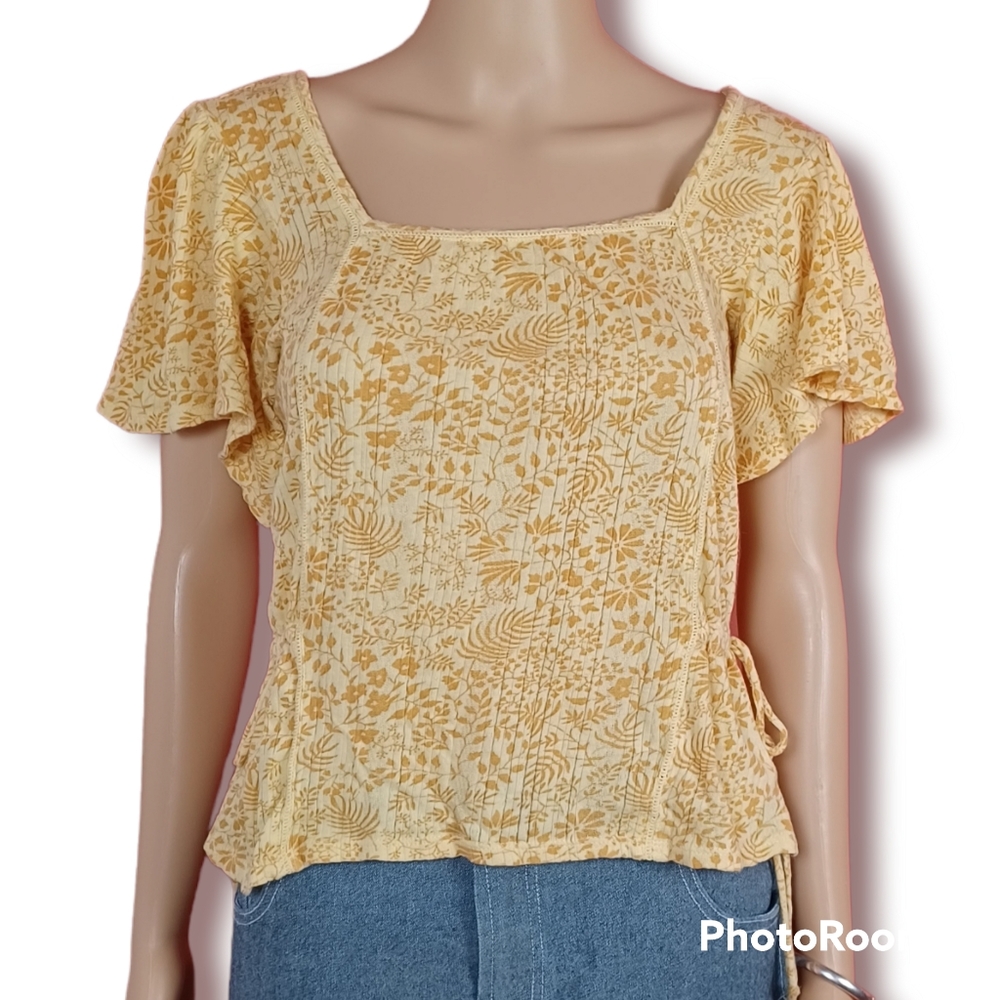 Lucky Brand Yellow Floral Patterned Flowy Top
